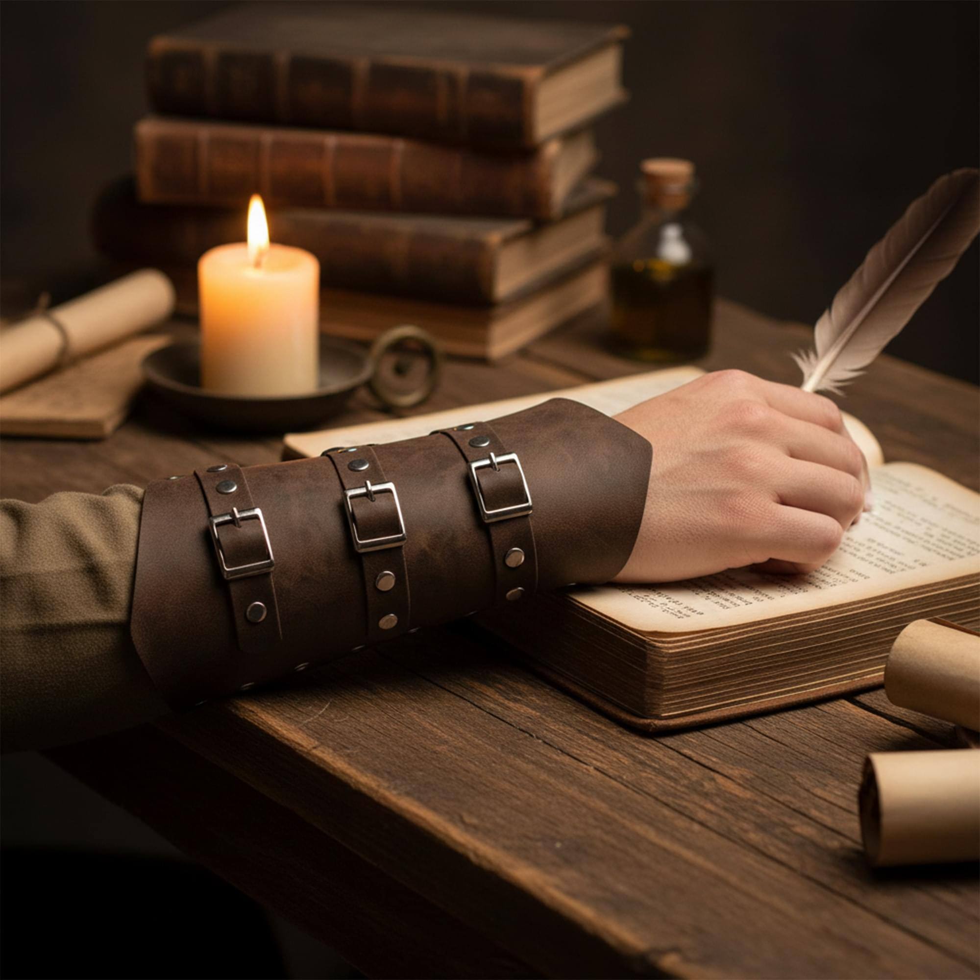 Alt View 10. Underwraps - Medieval Faux Leather Adult Costume Arm Cuffs - Black.