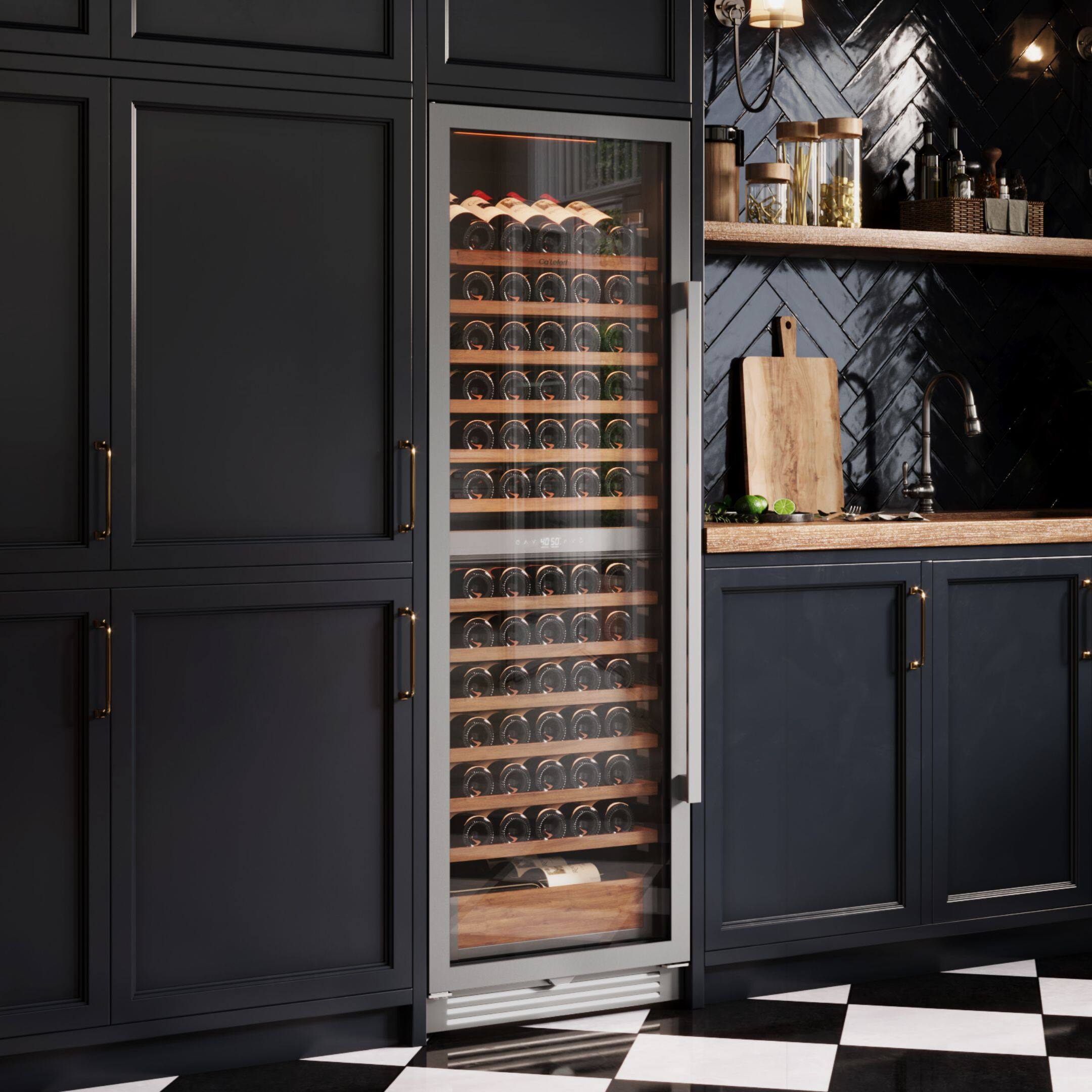 Back. Ca'Lefort - 24inch 155-Bottle Dual Zone Wine Cooler Refrigerator Freestanding/Built-In ，3-Color LED Lighting，for Home, Bar & Office - stainless steel.