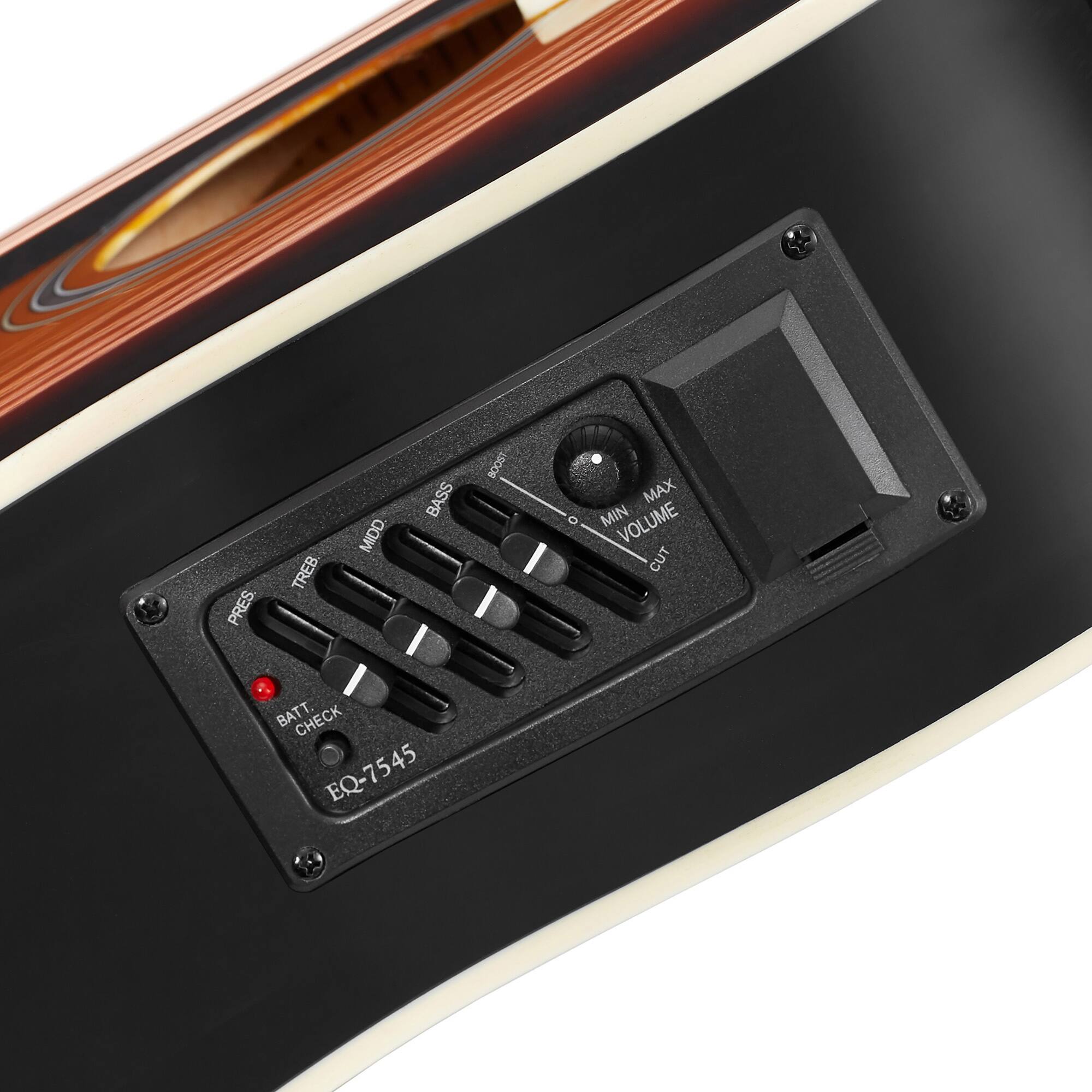 PRES TREB MIDD BASS BOOS O MAX MIN VOLUME CUT BATT CHECK EQ-7545 EQ-