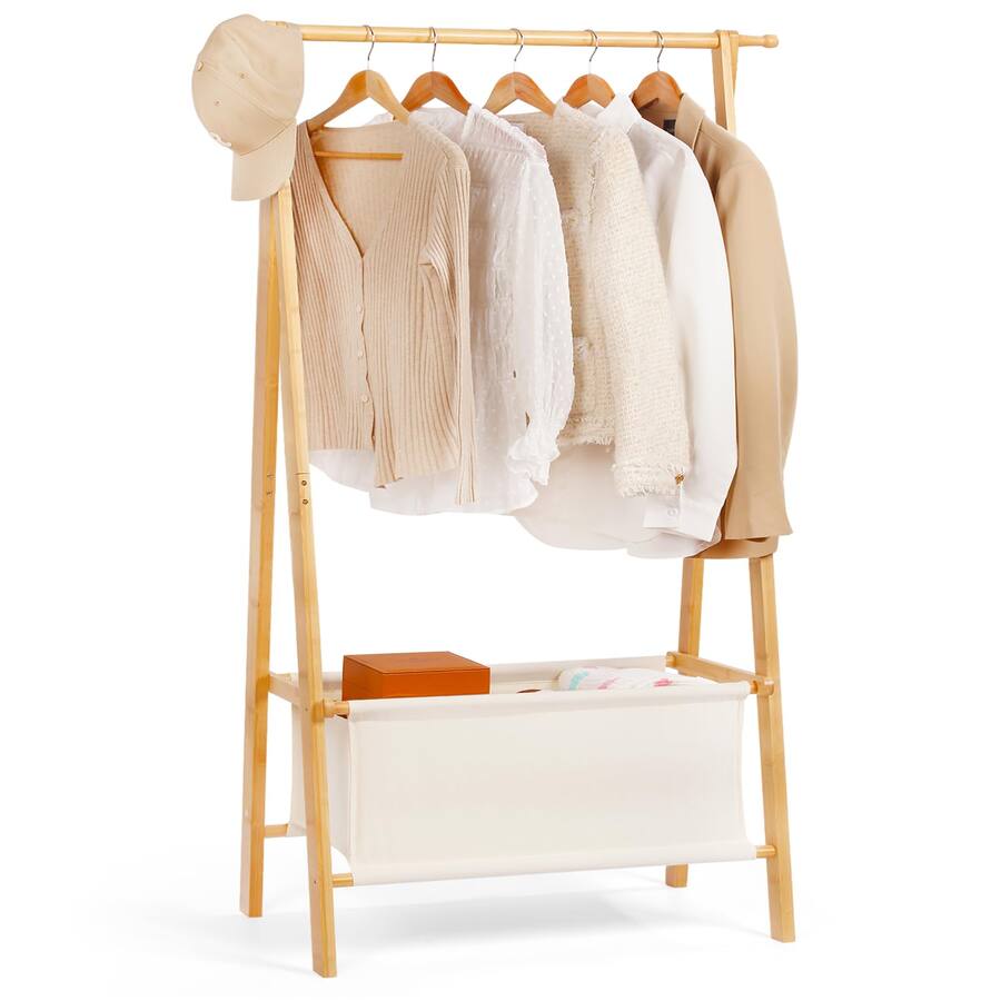 Cedar Assembly Clothes Rack With Storage Box Portable Garment Clothing ...