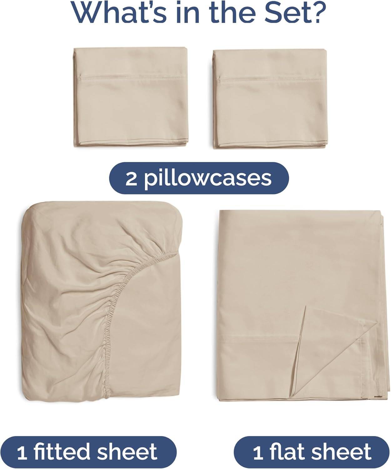 What's in the Set?  
2 pillowcases  
1 fitted sheet  
1 flat sheet