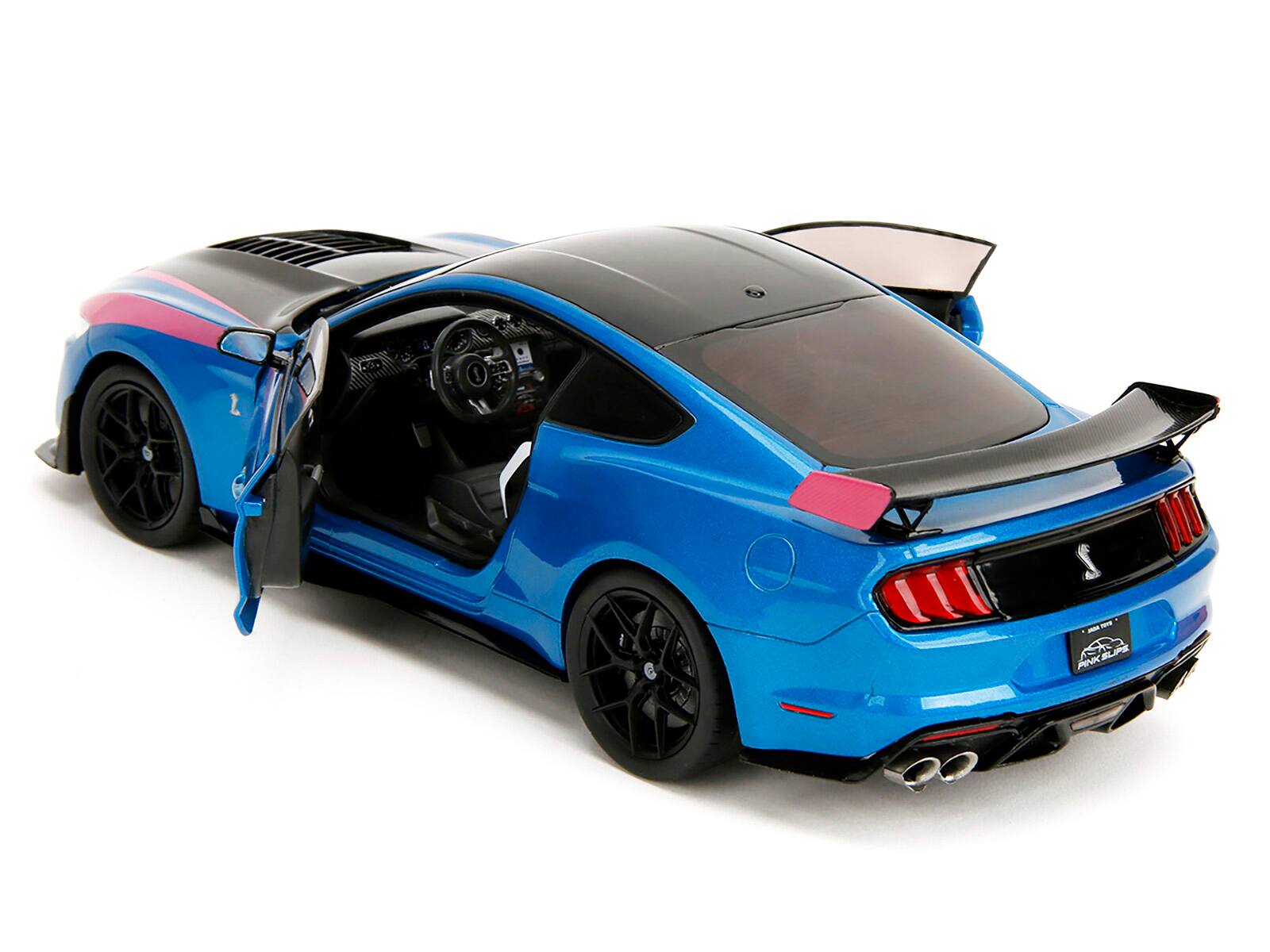 Alt View 3. Jada - Ford Mustang Shelby GT500 Blue Metallic with Pink Stripes and Black Hood & Top "Pink Slips" 1/24 Model Car by Jada - Multicolor.