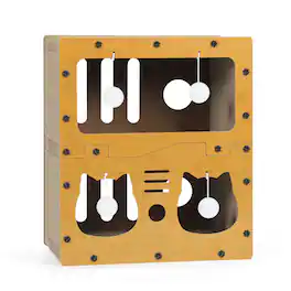 Oumilen - 2-Tier Cat House with Scratcher Pad | Corrugated Cardboard Cat Condo with Pom Pom Toys, Indoor Cat Bed Hideaway