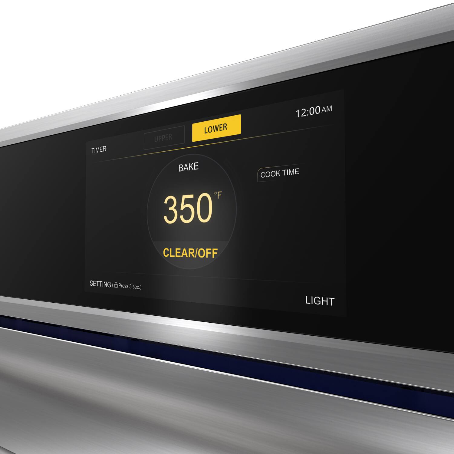 TIMER  
UPPER LOWER  
BAKE 350°F  
CLEAR/OFF  
COOK TIME  
12:00 AM  
SETTING (Press 3 sec.)  
LIGHT