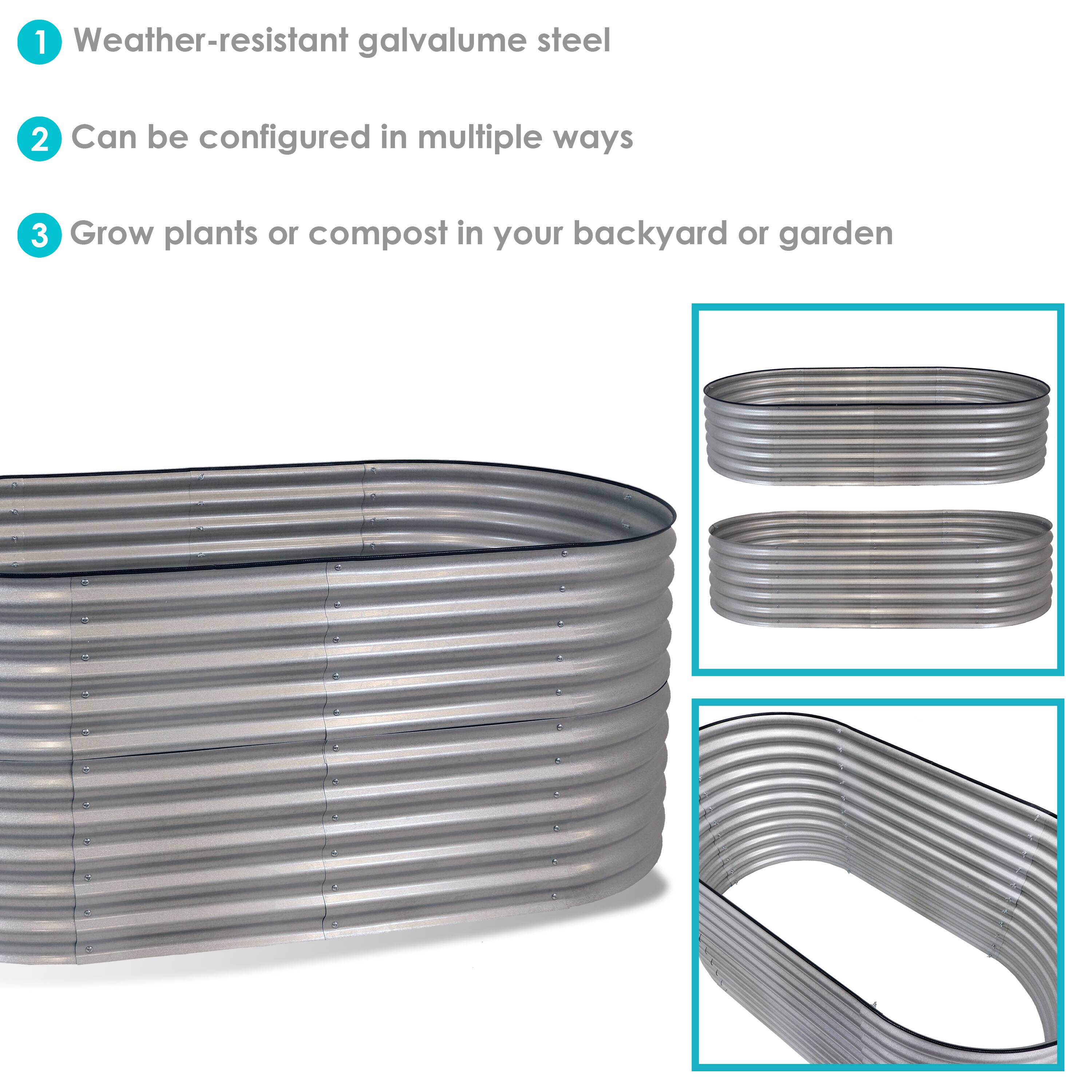 1. Weather-resistant galvalume steel  
2. Can be configured in multiple ways  
3. Grow plants or compost in your backyard or garden