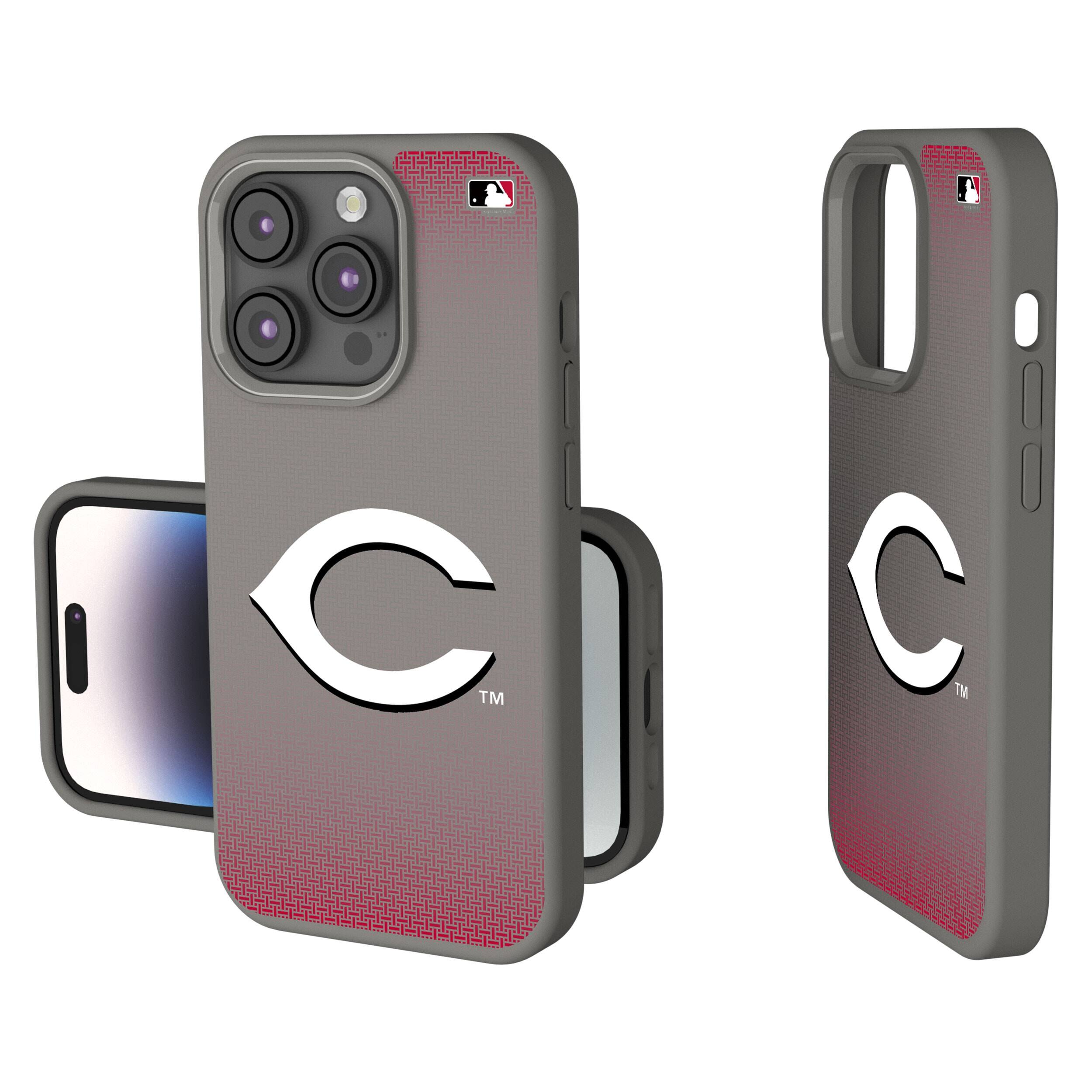 Front. Keyscaper - Cincinnati Reds Linen Logo iPhone Soft Touch Case - 14 - Gray.