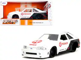 1989 Ford Mustang GT "Texaco" with Graphics "Bigtime Muscle" Series 1/24 Diecast Model Car by Jada - White And Matt Black