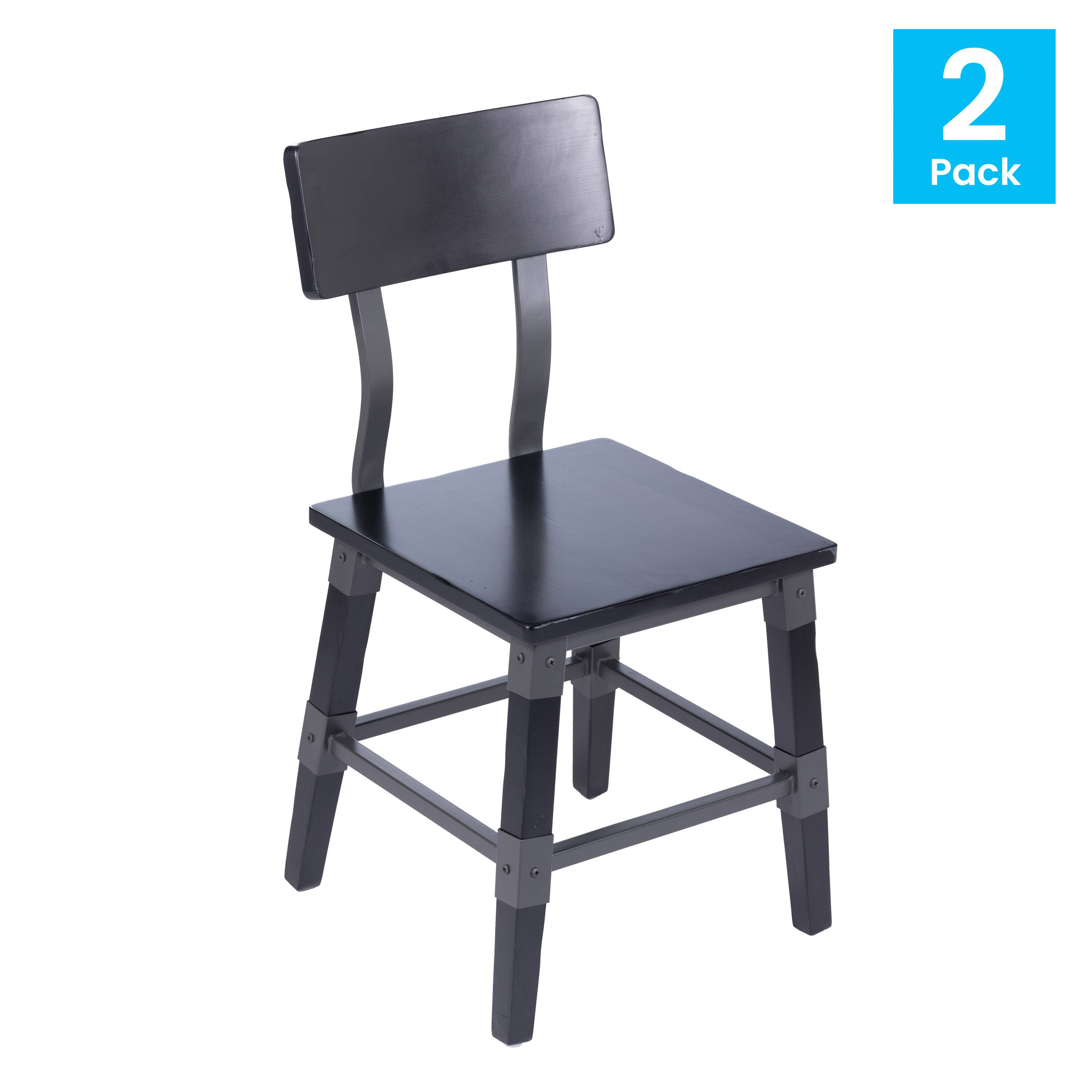 Alt View 1. Emma + Oliver - 2 Pack Commercial Grade Rustic Antique Industrial Style Wood Dining Chair - Black.