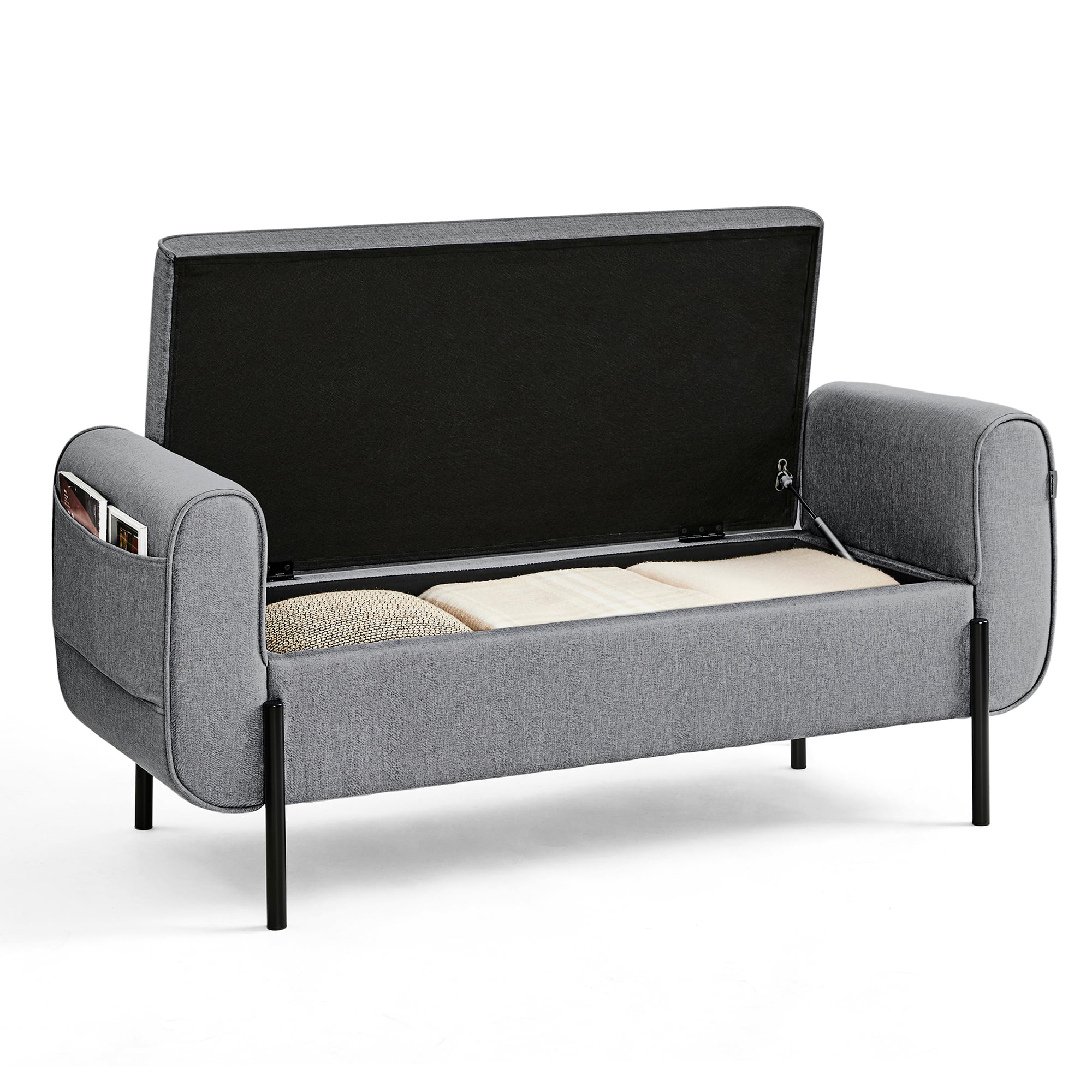Songmics Home - Storage Bench with Armrests, Ottoman with Storage for Living Room,Storage Ottoman Bench for Bedroom,Entryway,Steel Legs - Light Gray