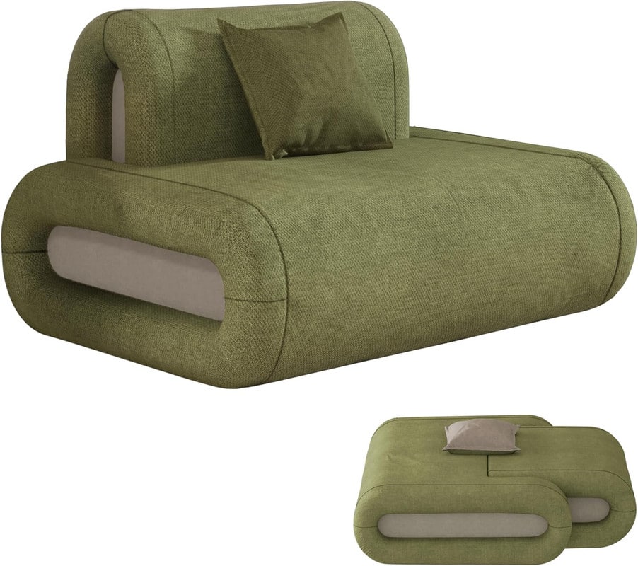wowmax - 51" Convertible Low-Profile Cloud Couch, Forest Green Boneless Sectional with Removable Back & Pillow, Deep Seat Sofa. - Green