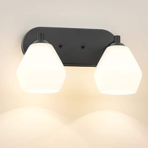 Comfort Essence - Bathroom Vanity Light 3-light Fixtures Over Mirror With Clear Glass Shade Modern Farmhouse Lights For Bat - Black & Milk Glass - 2 Light