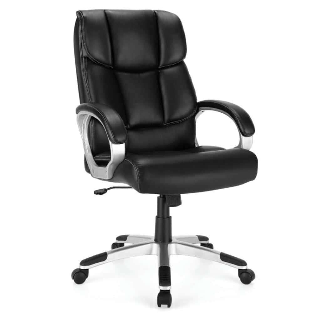 Pefilos - Big and Tall Adjustable High Back Leather Executive Computer Desk Chair, Home Office Computer Desk Chair, Ergonomic - Black