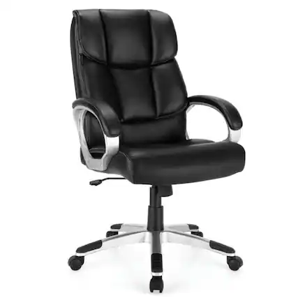 Front. Pefilos - Big and Tall Adjustable High Back Leather Executive Computer Desk Chair, Home Office Computer Desk Chair, Ergonomic - Black.