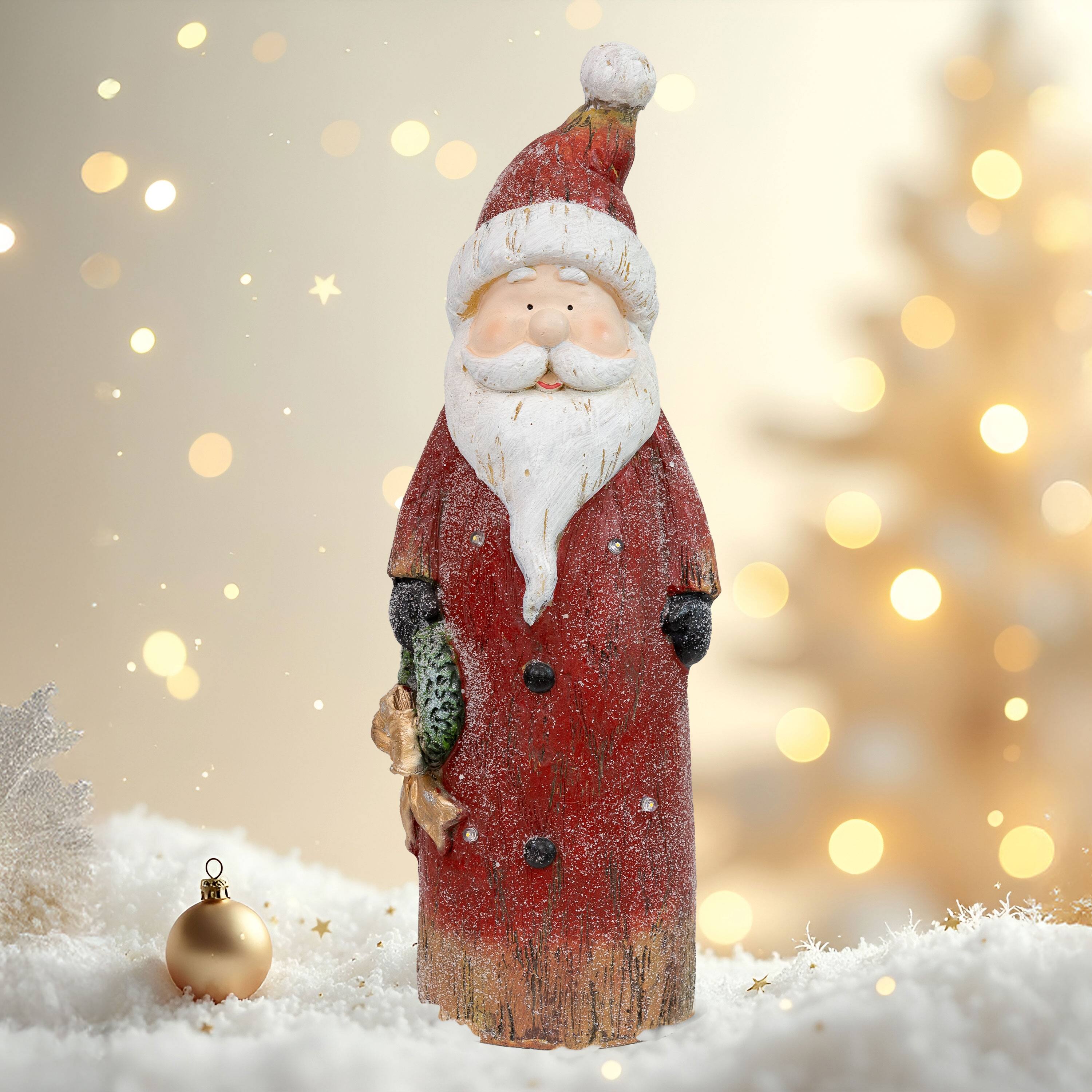 Alt View 4. Sunnydaze - Rustic Santa Indoor Pre-Lit LED Christmas Statue - 24 in - Red.