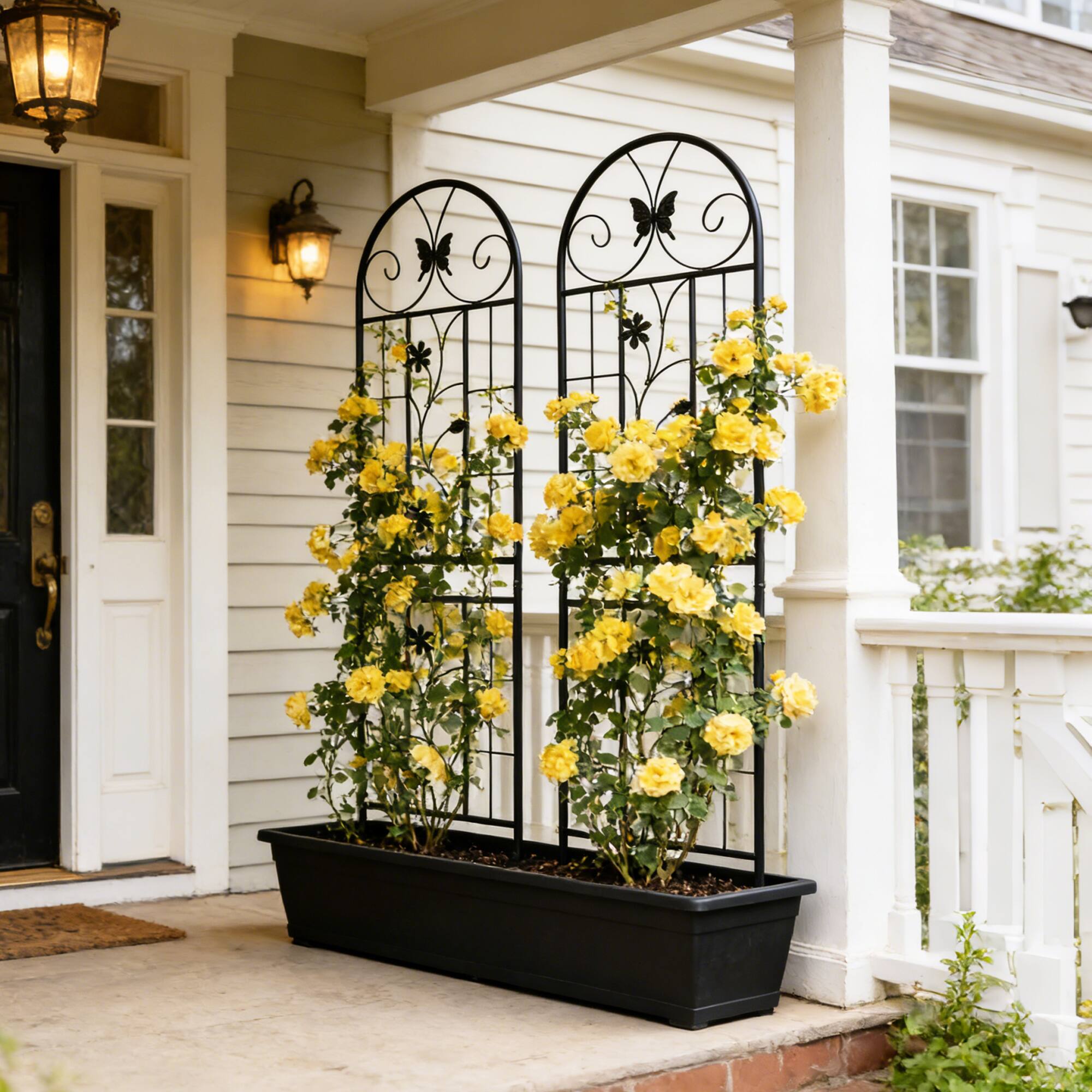 Alt View 1. Loheer - Rustproof Metal Garden Trellis Set 5.9 ft x 1.6 ft 2 Pack Climbing Plant Support - Black.