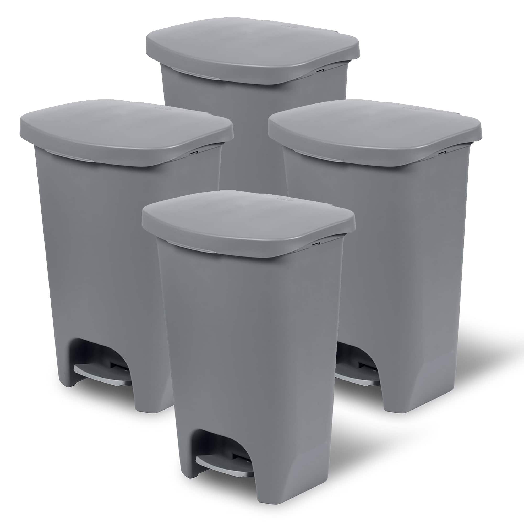 Glad - Kitchen Trash Can with Lid and Garbage Bag Rings, 13 Gal, Grey, 4 Pack - Gray