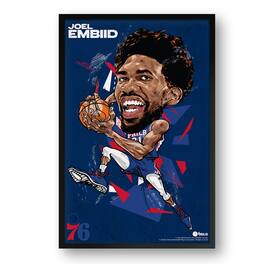 Sporticulture - Joel Embiid Philadelphia 76ers Framed 14" x 20" Player Caricature Art - Multicolor