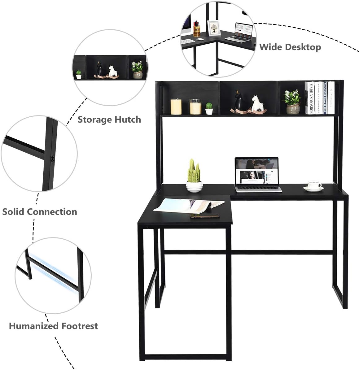 Wide Desktop, Storage Hutch, Solid Connection, Humanized Footrest