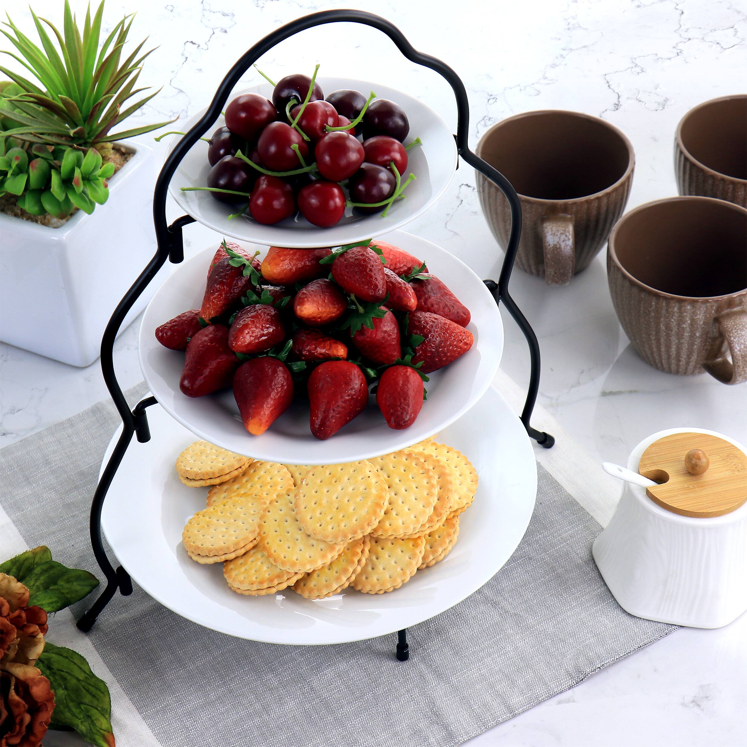 Alt View 7. Elama - Elama 3 Tier Round Plate Porcelain Serveware Set - White.