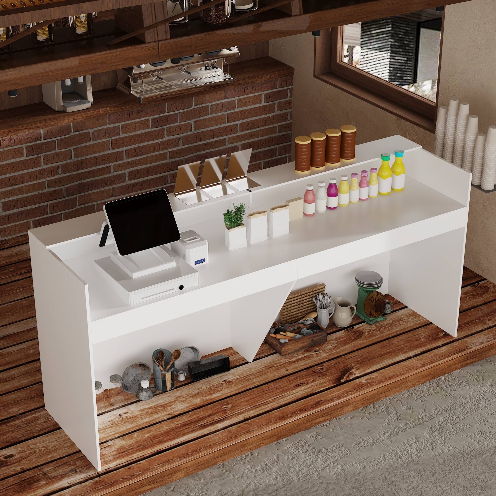 Alt View 9. Famapy - Famapy Minimalist Café Reception Desk: Streamlined Design for Organized, Welcoming Service Areas - White.