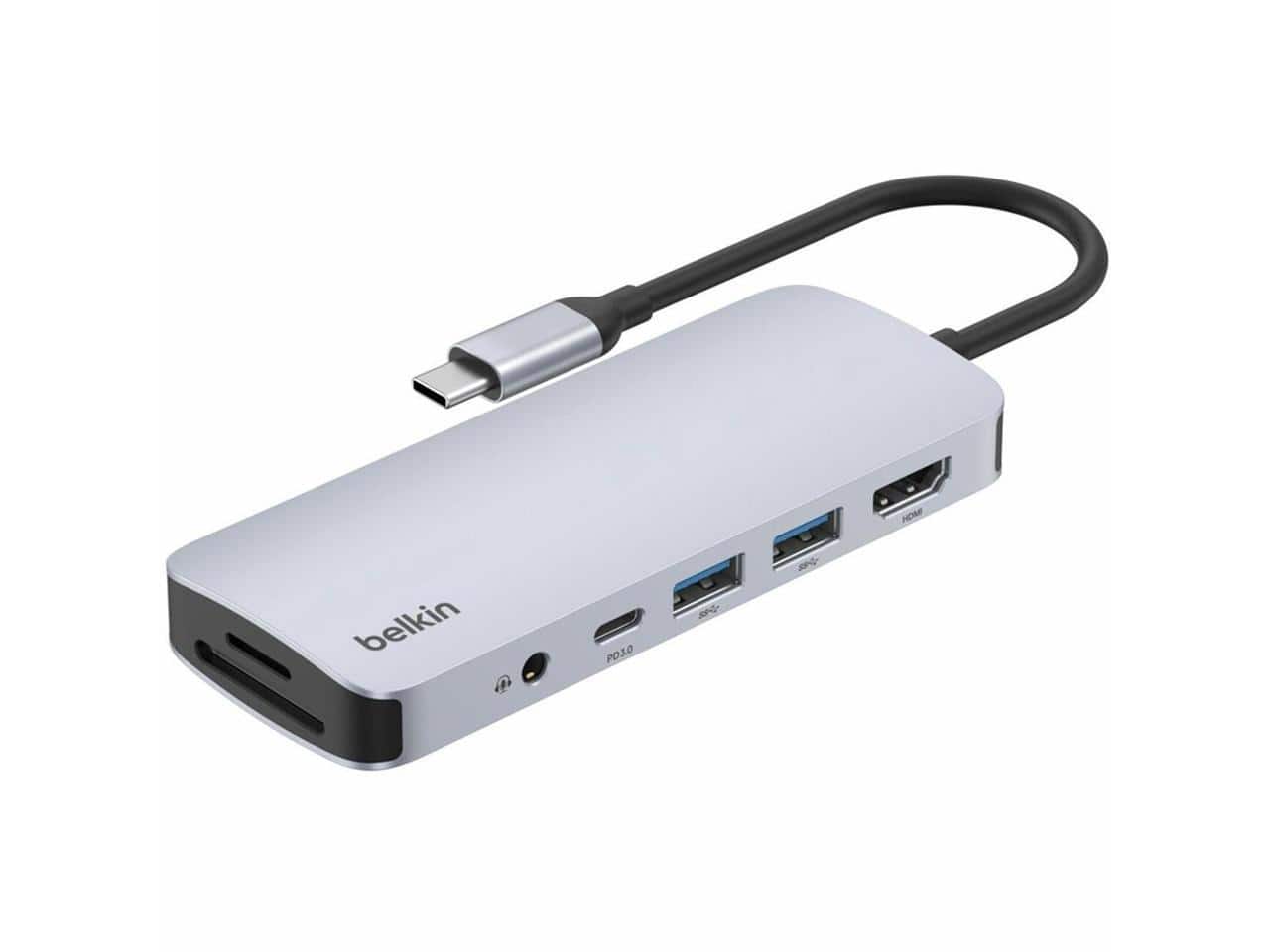 Belkin - 7-Port USB-C Hub: 2xUSB-A, 1xUSB-C, 4K HDMI, SD/microSD, 3.5mm Audio - Grey - AVC009fqSGY-V2