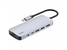 Belkin - 7-Port USB-C Hub: 2xUSB-A, 1xUSB-C, 4K HDMI, SD/microSD, 3.5mm Audio - Grey - AVC009fqSGY-V2