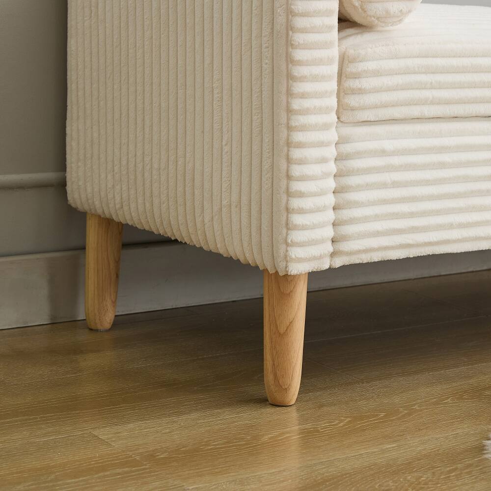 Alt View 7. Ropilly - Ropilly 64.7 Inch Ivory Corduroy Flip Top Storage Bench with Backrest and Armrests - Ivory.