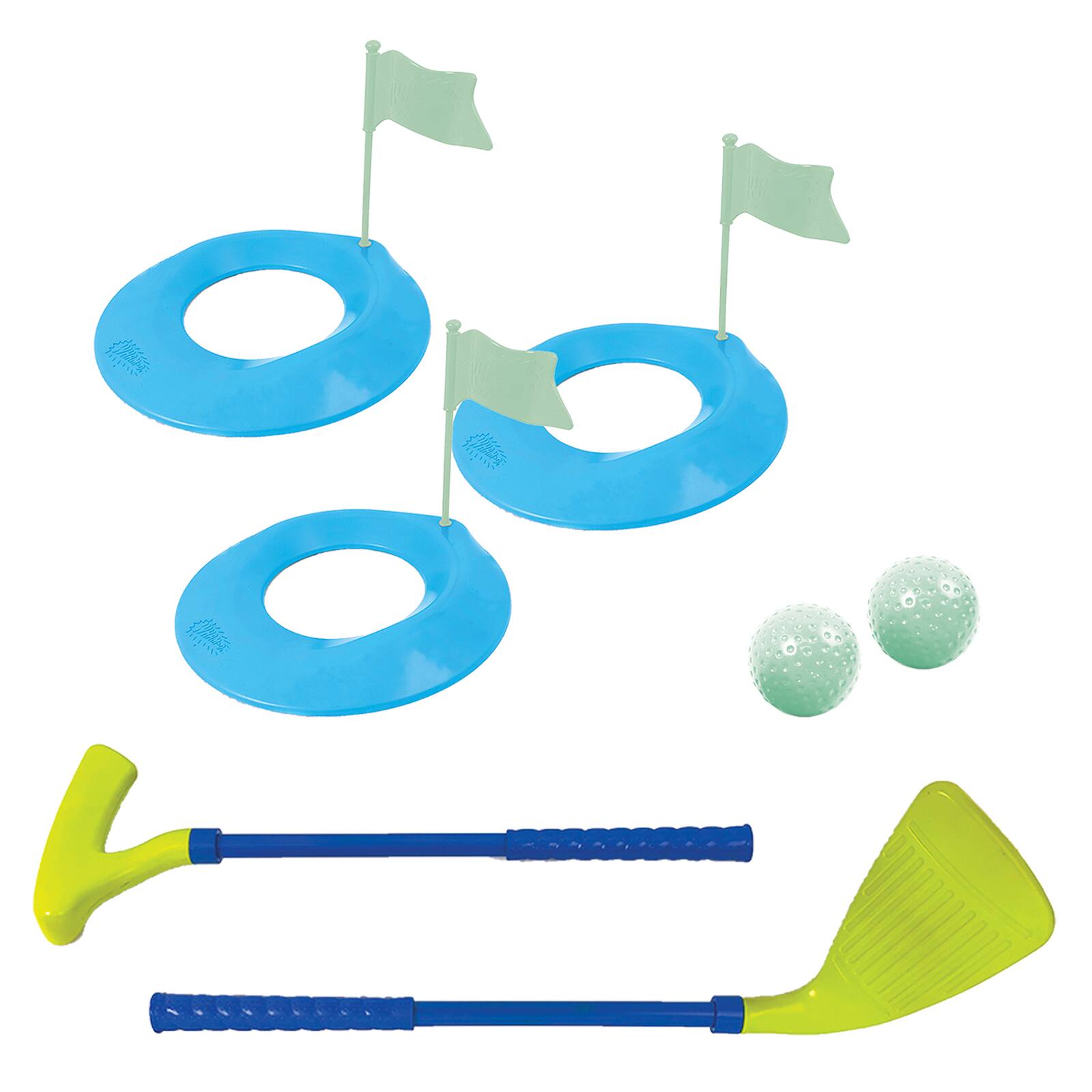 Front. Wham-O - Glow In The Dark Jumbo Snow Golf Kit - Outdoor Snow Golf Game Set - multi-colored.