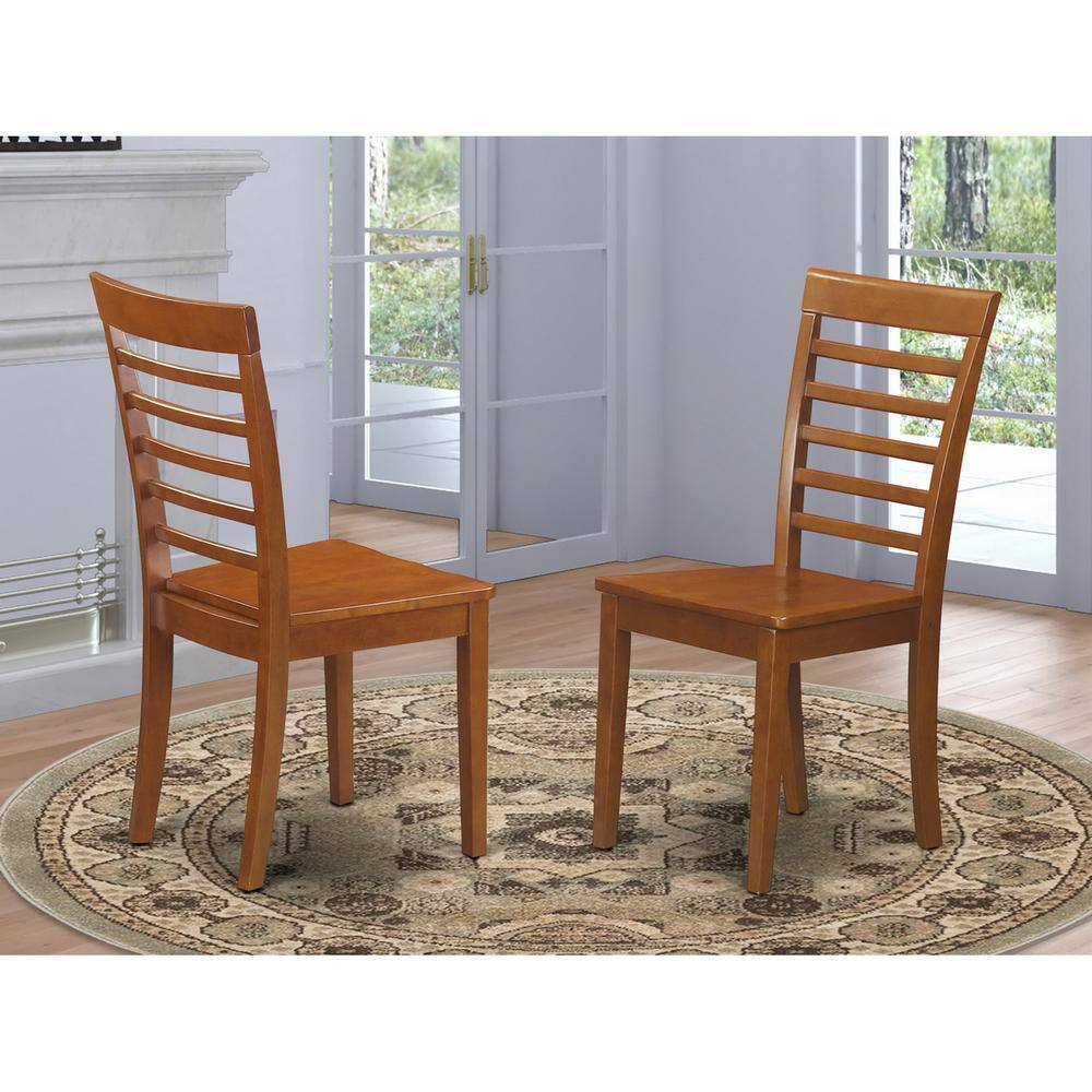 Left. East West Furniture - Milan kitchen chair with Wood Seat - Saddle Brown Finish - Saddle Brown.