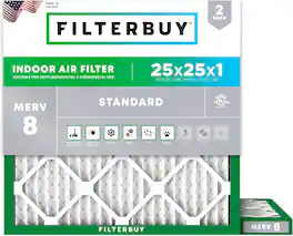 Filterbuy - 25x25x1 MERV 8 Dust & Allergy Defense, Electrostatic Pleated HVAC AC Furnace Air Filters Replacement (2-Pack) - Silver