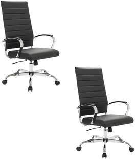 LeisureMod - Set of 2 Benmar High Back Ergonomic Leather Upholstered Office Chair with Adjustable Height and Padded Armrests - Black