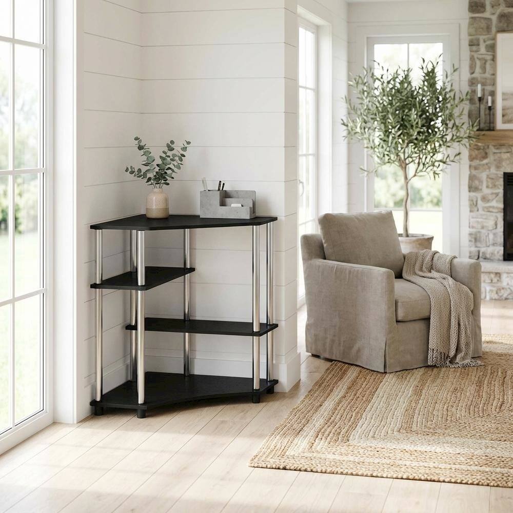 Angle. BisonOffice - Corner Desk With Shelves In Brown And Stainless Steel For Home Office Use - Brown.