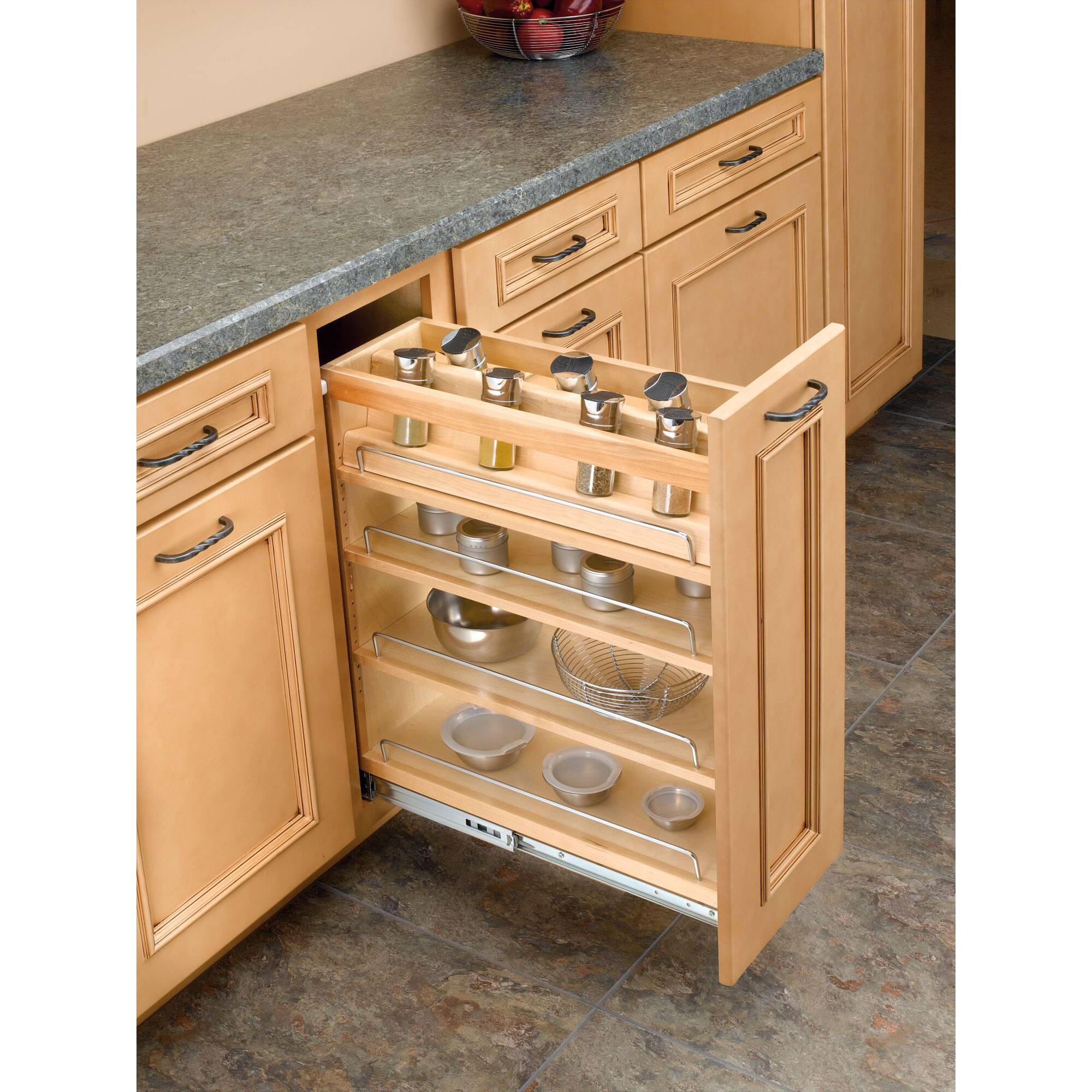 Alt View 5. Rev-A-Shelf - Rev-A-Shelf 8" Pullout Kitchen Cabinet Organizer Pantry Spice Rack, 448-BC-8C - Natural Maple.