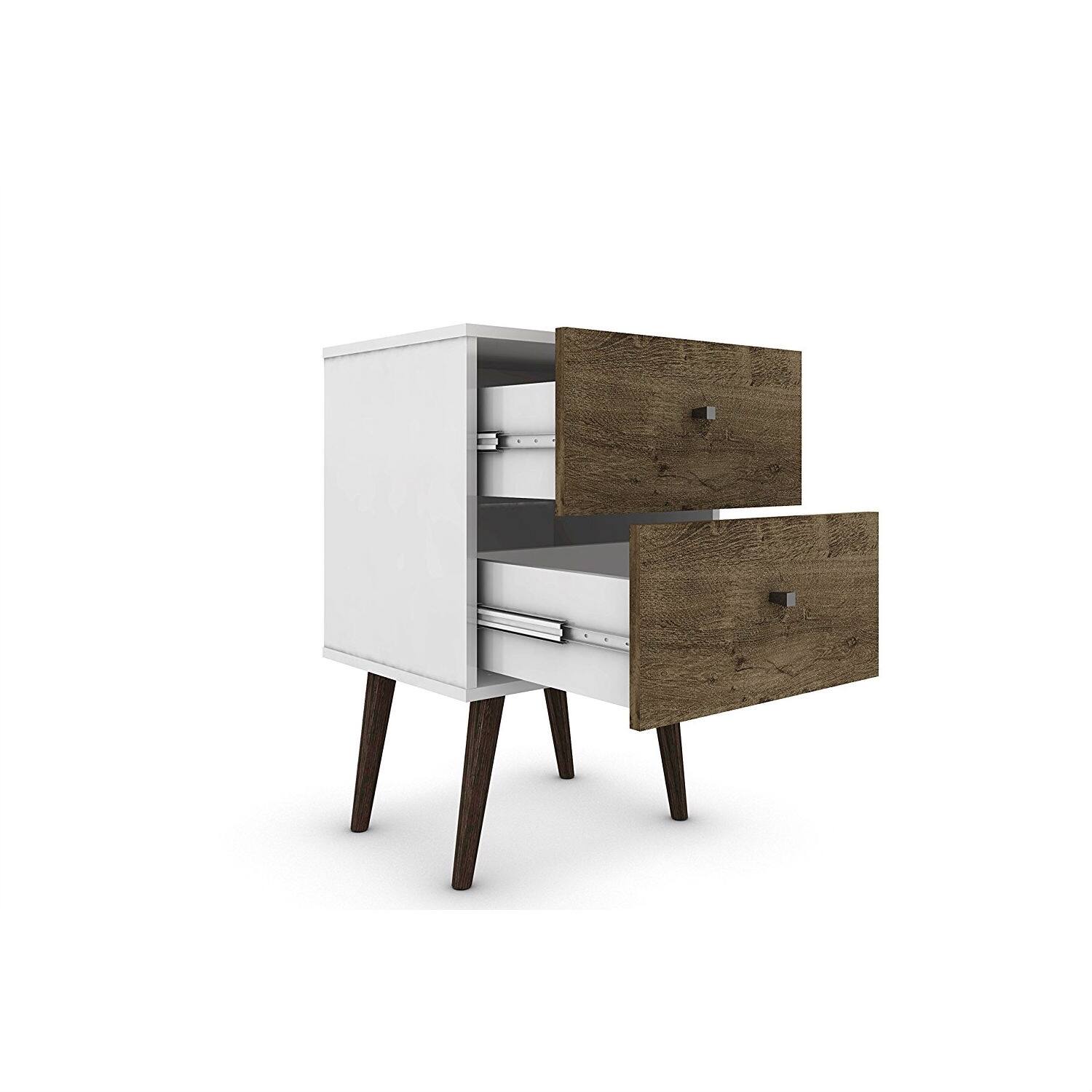 Angle. Hivvago - Modern Mid-Century Side Table Nighstand in White and Wood Finish - White.