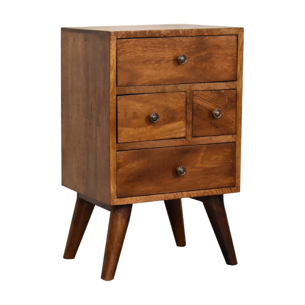 Back. Artisan Furniture - Artisan Furniture Solid Wood 4 Drawer Multi Chestnut Nightstand, Nordic legs, Dark Brown - Chestnut.
