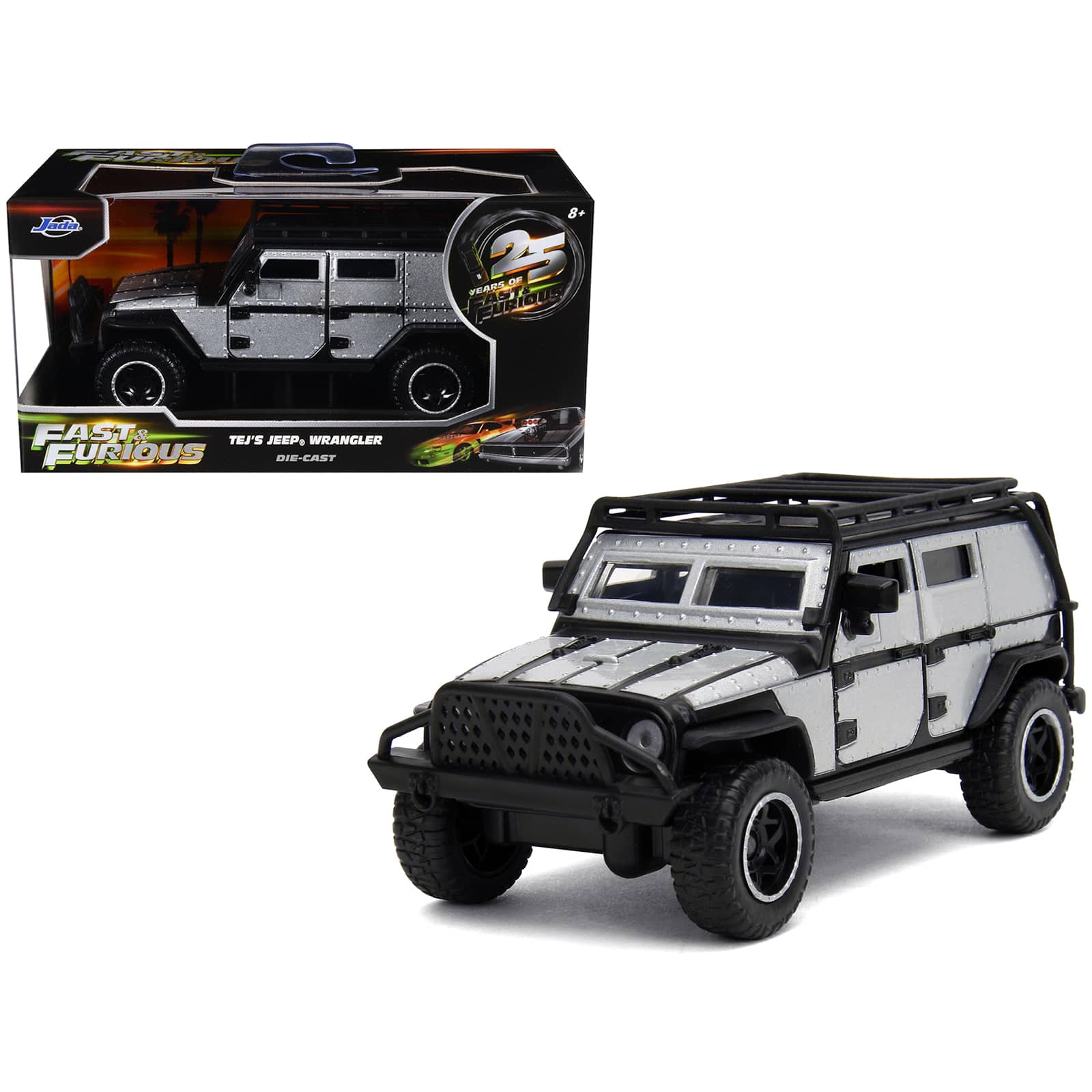 "Tej's Jeep Wrangler Custom Silver Metallic w/ Black Top & Roof Rack ""Furious 7"" (2015) Movie 1/32 Diecast Model by Jada" price history on PriceWatchPro