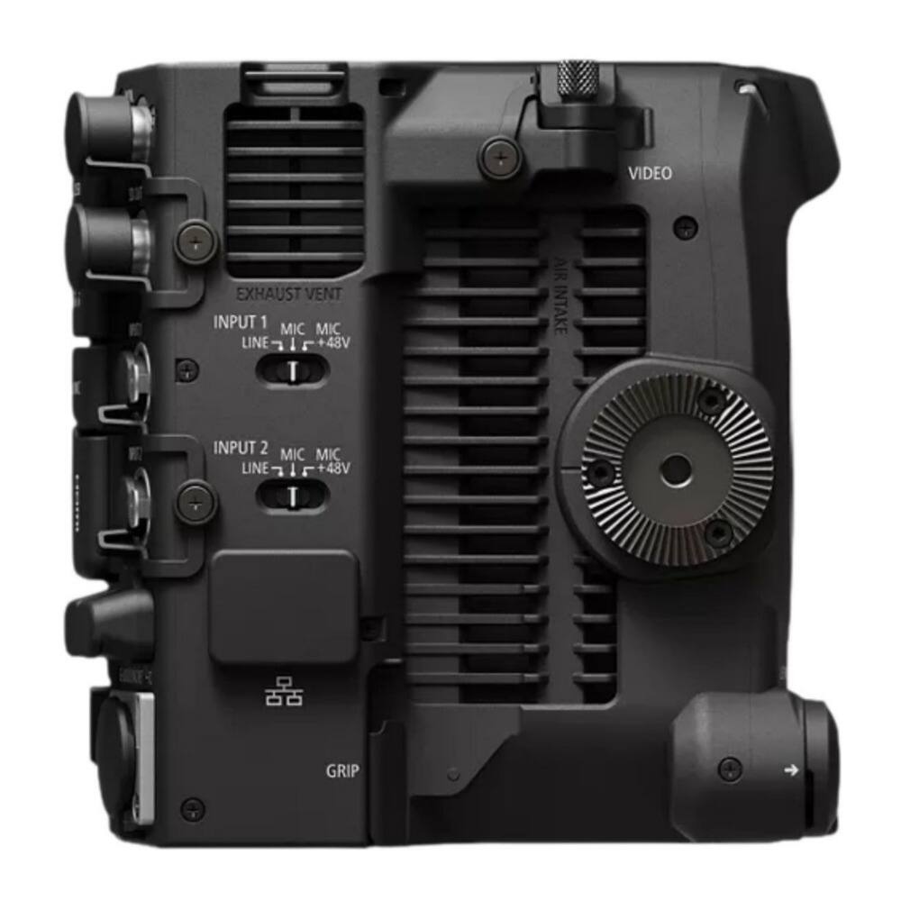 Sure, here is the corrected and grouped text from the image:

- VIDEO
- EXHAUST VENT
- INPUT 1 MIC MIC LINE +48V
- INPUT 2 MIC MIC LINE +48V
- AIR INTAKE
- GRIP