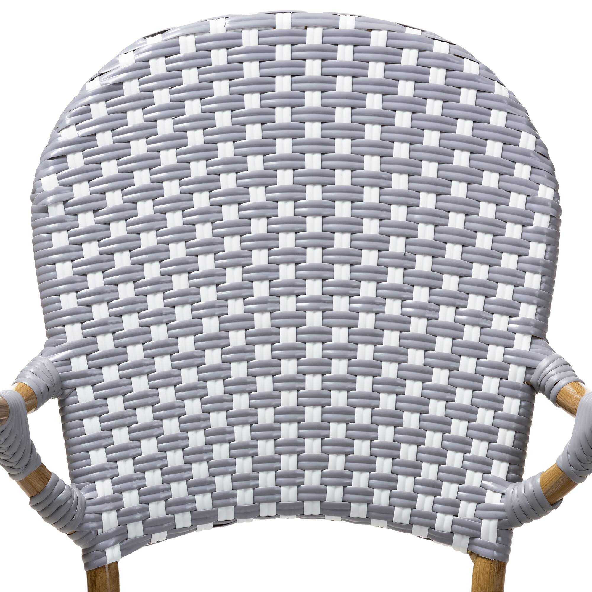 Back. Baxton Studio - Set of 2 Seva Classic French Indoor and Outdoor and Red Bamboo Style Stackable Bistro Dining Chairs - Grey/White.