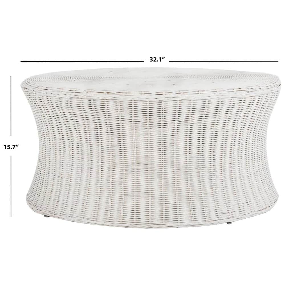 Safavieh - Home Collection Ruxton Rattan Round Coffee Table Ottoman - White