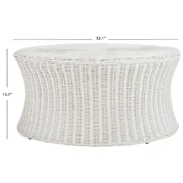 Safavieh - Home Collection Ruxton Rattan Round Coffee Table Ottoman - White