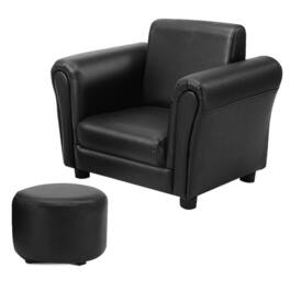 Costway - Kids Sofa Armrest Chair Couch Children Toddler Birthday Gift w/ Ottoman Black - Black