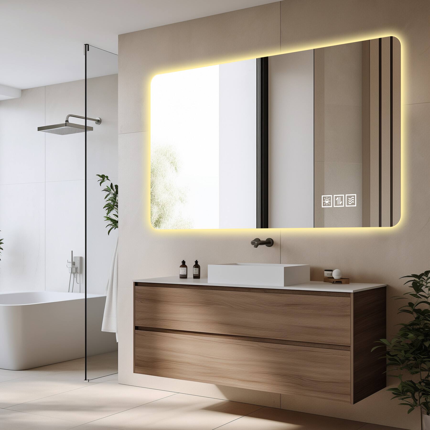 Alt View 4. Boyel Living - Wall Mounted LED Lighting Mirror 24 by 48 Inch with Three Color Lighting Dimming Anti Fog and Touch Switch.