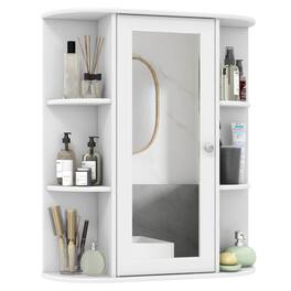 Costway - Bathroom Cabinet Single Door Shelves Wall Mount Cabinet with Mirror - White