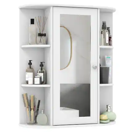 Front. Costway - Costway Bathroom Cabinet Single Door Shelves Wall Mount Cabinet with Mirror - White.