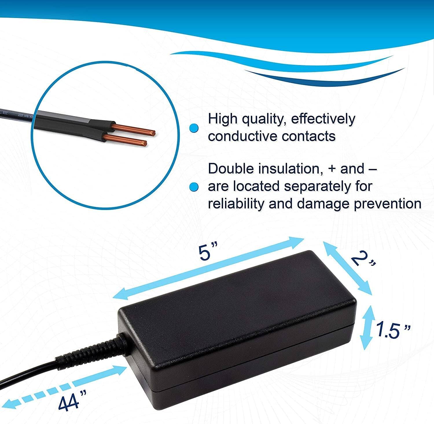 High quality, effectively conductive contacts  
Double insulation, + and - are located separately for reliability and damage prevention  

5"  
2"  
1.5"  
44"