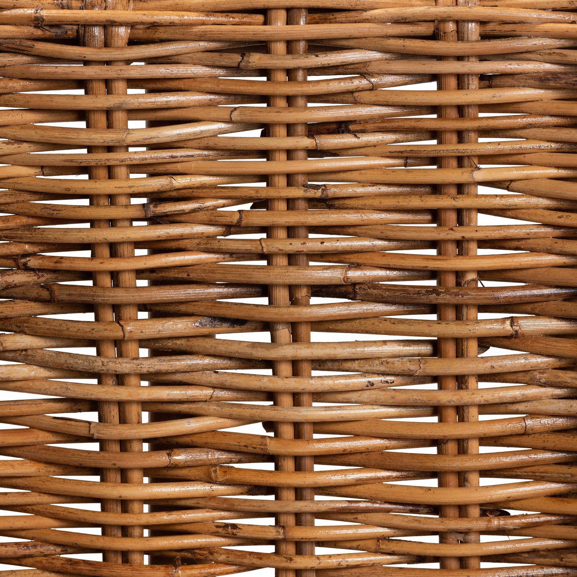 Alt View 2. bali & pari - Mario Modern Bohemian Natural Finished Teak Wood and Rattan 2-Piece Counter Stool Set - Natural Brown/Brown.