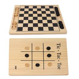 GSE Games & Sports Expert - 2-in-1 Reversible Natural Wood Checkers & Tic-Tac-Toe Board Game Combo Set with Game Pieces