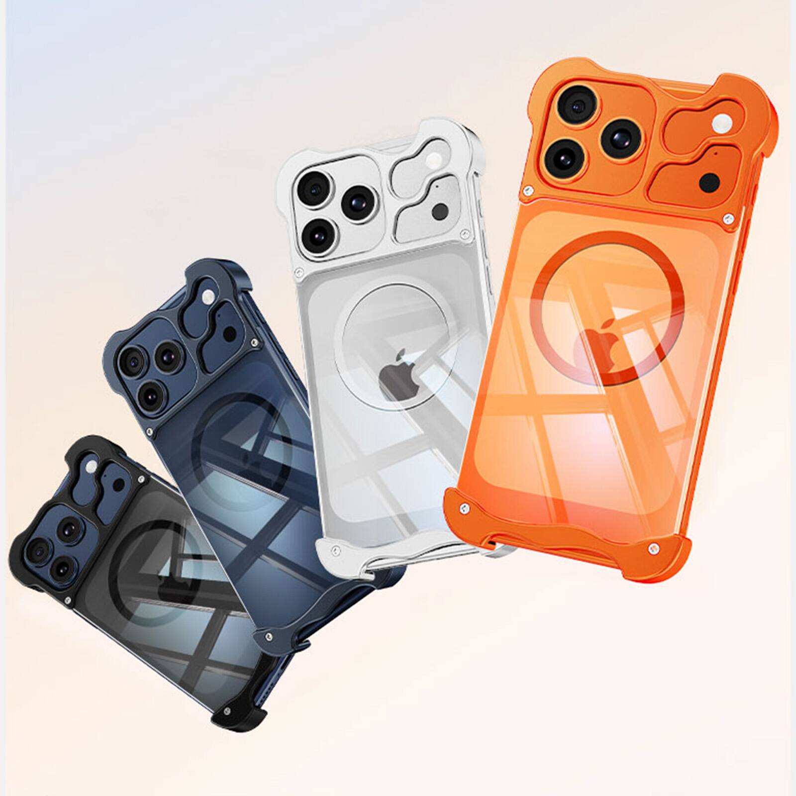 Alt View 1. Dteck - Magnetic Clear Hard PC Case for Apple iPhone 17 Pro, Aluminum Metal Bumper Shockproof Slim Reinforced Corner Phone Cover - Orange.
