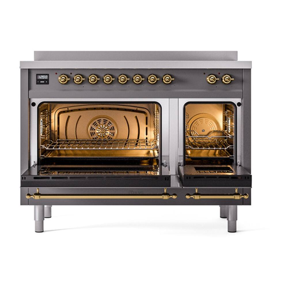 Alt View 2. iLive - ILVE Nostalgie II 48 inch Induction Range with 6 Elements  (Triple Glass Door, Graphite Matte, Brass) - Graphite Matte.