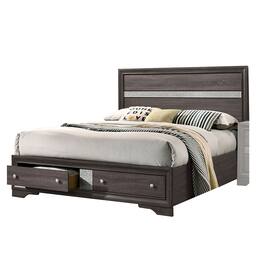 Manhattan Lane - Queen Bed with Plank Headboard and 2 Drawers, Brown and Silver - Brown and Silver
